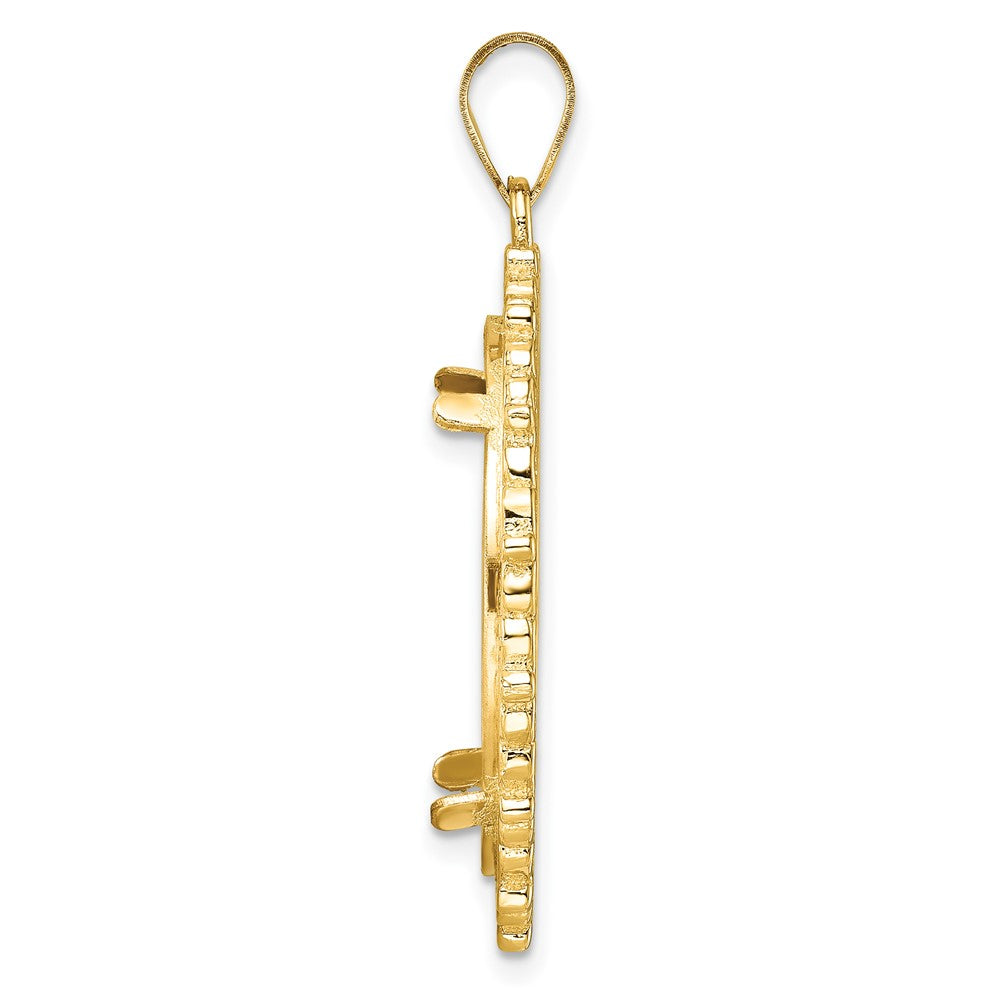 14k Polished Fancy 22.0mm Prong Coin Bezel Pendant