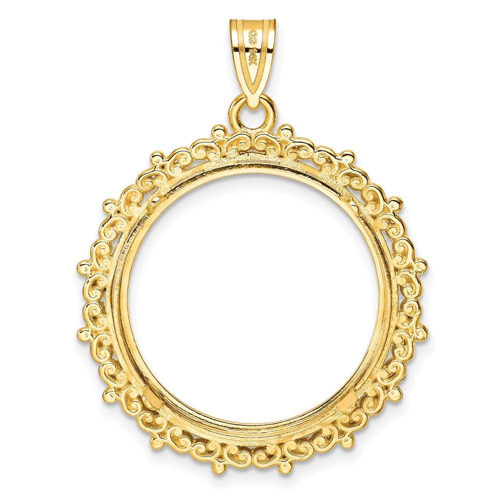14k Polished Fancy 22.0mm Prong Coin Bezel Pendant