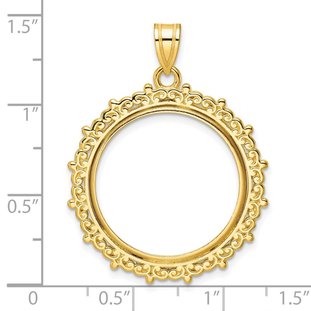 14k Polished Fancy 22.0mm Prong Coin Bezel Pendant