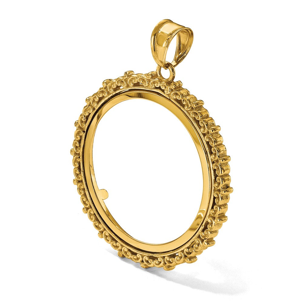 14k Polished Fancy 22.0mm Prong Coin Bezel Pendant
