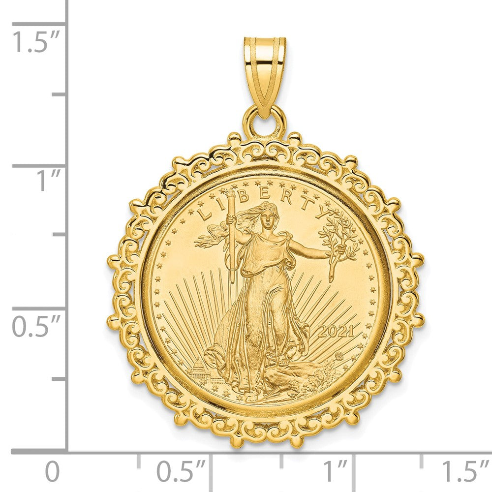 14k Polished Fancy Mounted 1/4oz AM Eagle Prong Coin Bezel Pendant