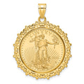 14k Polished Fancy Mounted 1/4oz AM Eagle Prong Coin Bezel Pendant