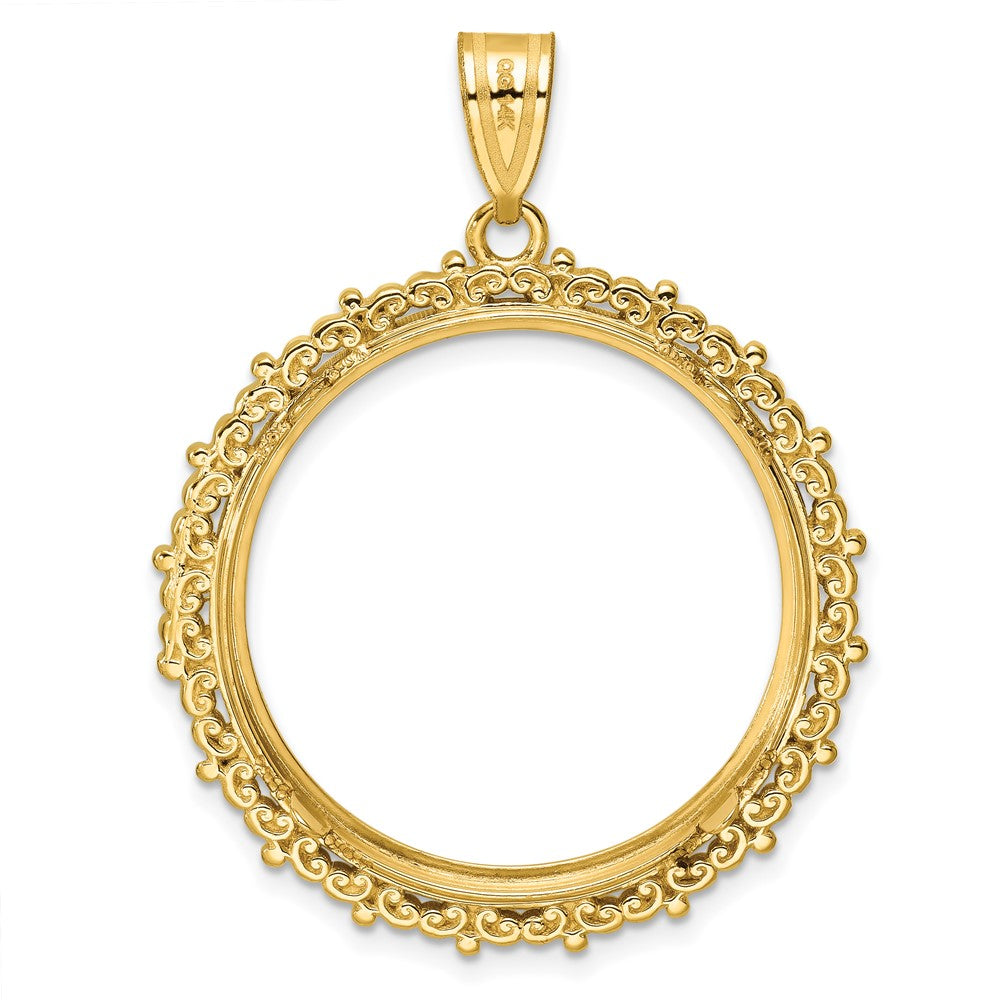 14k Polished Fancy 27.0mm Prong Coin Bezel Pendant