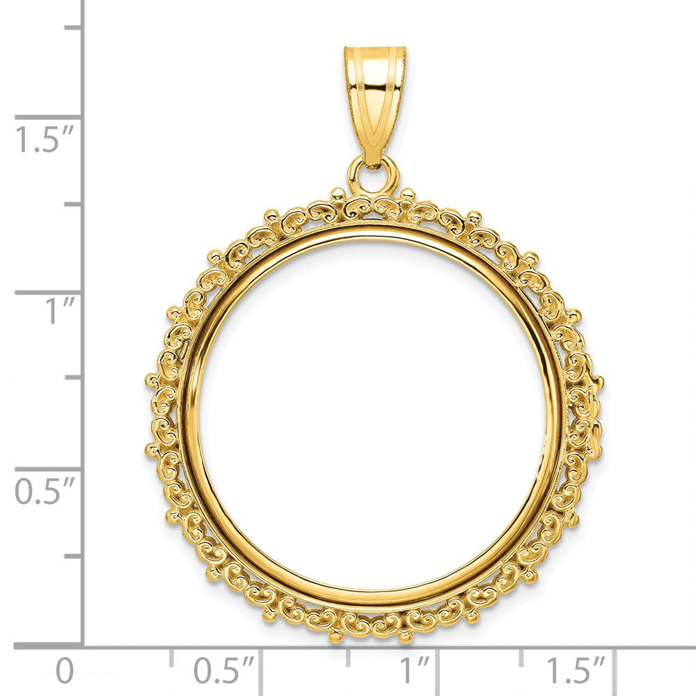 14k Polished Fancy 27.0mm Prong Coin Bezel Pendant