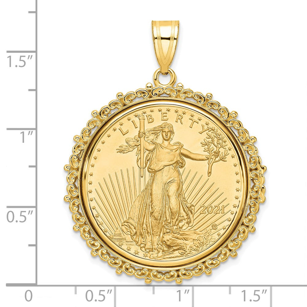 14k Polished Fancy Mounted 1/2oz AM Eagle Prong Coin Bezel Pendant