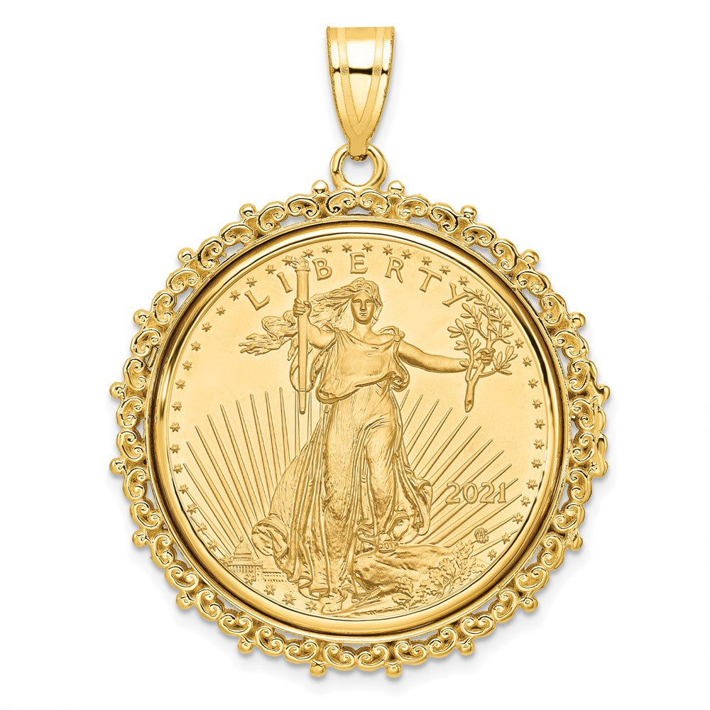 14k Polished Fancy Mounted 1/2oz AM Eagle Prong Coin Bezel Pendant