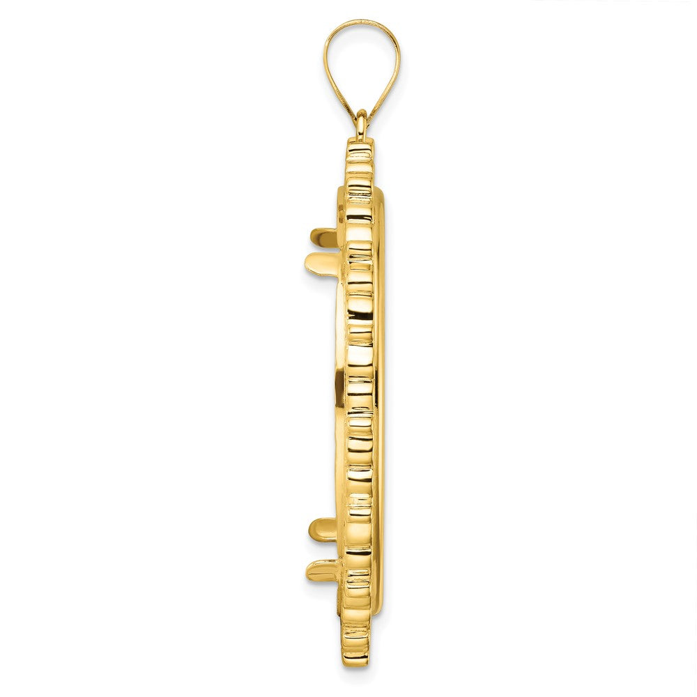 14k Polished Fancy 32.7mm Prong Coin Bezel Pendant