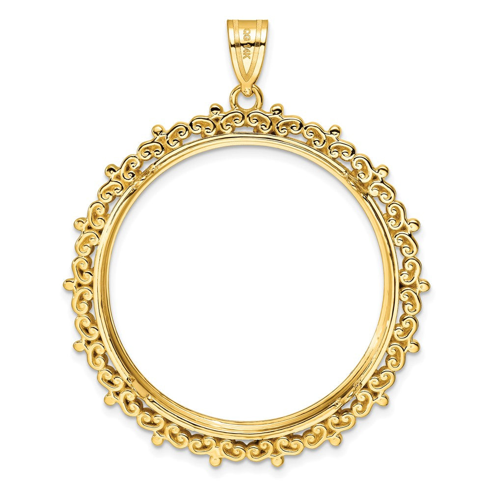 14k Polished Fancy 32.7mm Prong Coin Bezel Pendant