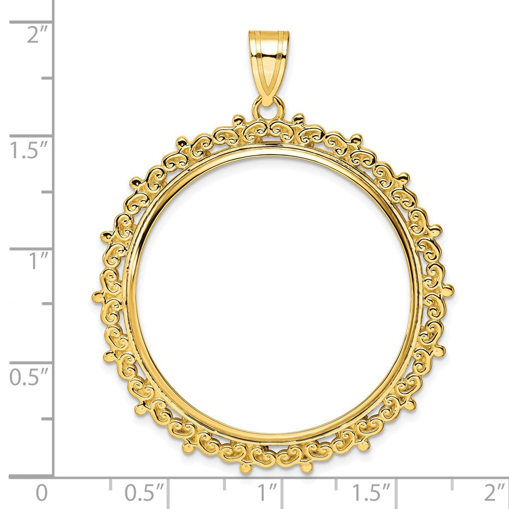 14k Polished Fancy 32.7mm Prong Coin Bezel Pendant