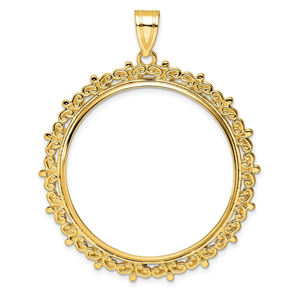 14k Polished Fancy 32.7mm Prong Coin Bezel Pendant
