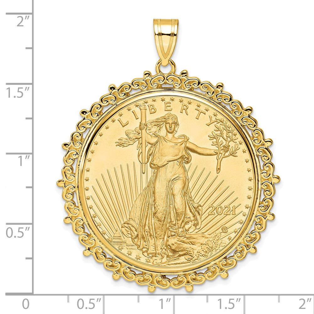 14k Polished Fancy Mounted 1oz AM Eagle Prong Coin Bezel Pendant