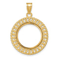 14k Polished & D/C Heart & Rope 16.5mm Prong Coin Bezel Pendant