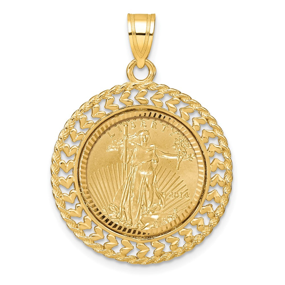 14ky 1/10oz Mounted American Eagle Coin Fancy Heart & Rope D/C Bezel Pendan