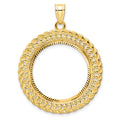 14k Polished & D/C Heart & Rope 22.0mm Prong Coin Bezel Pendant