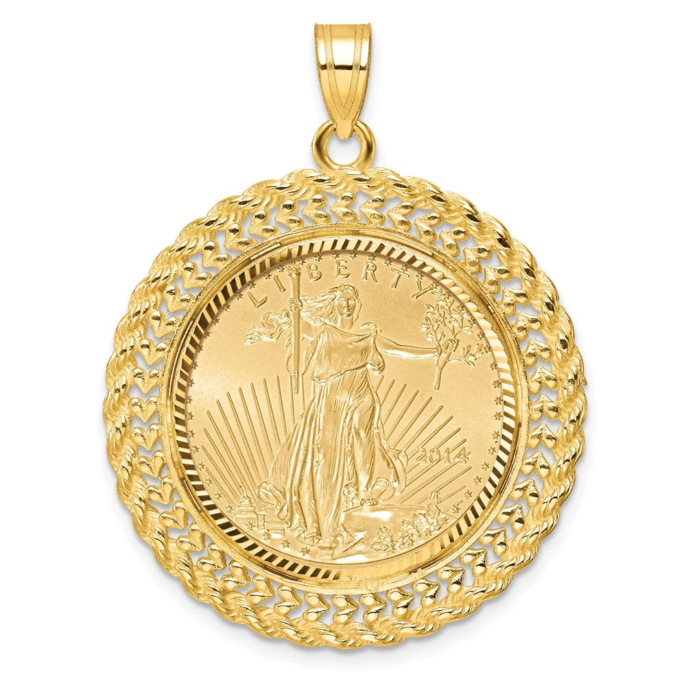 14ky 1/4oz Mounted American Eagle Coin Fancy Heart & Rope D/C Bezel Pendant
