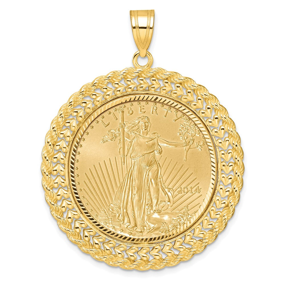 14ky 1/2oz Mounted American Eagle Coin Fancy Heart & Rope D/C Bezel Pendant