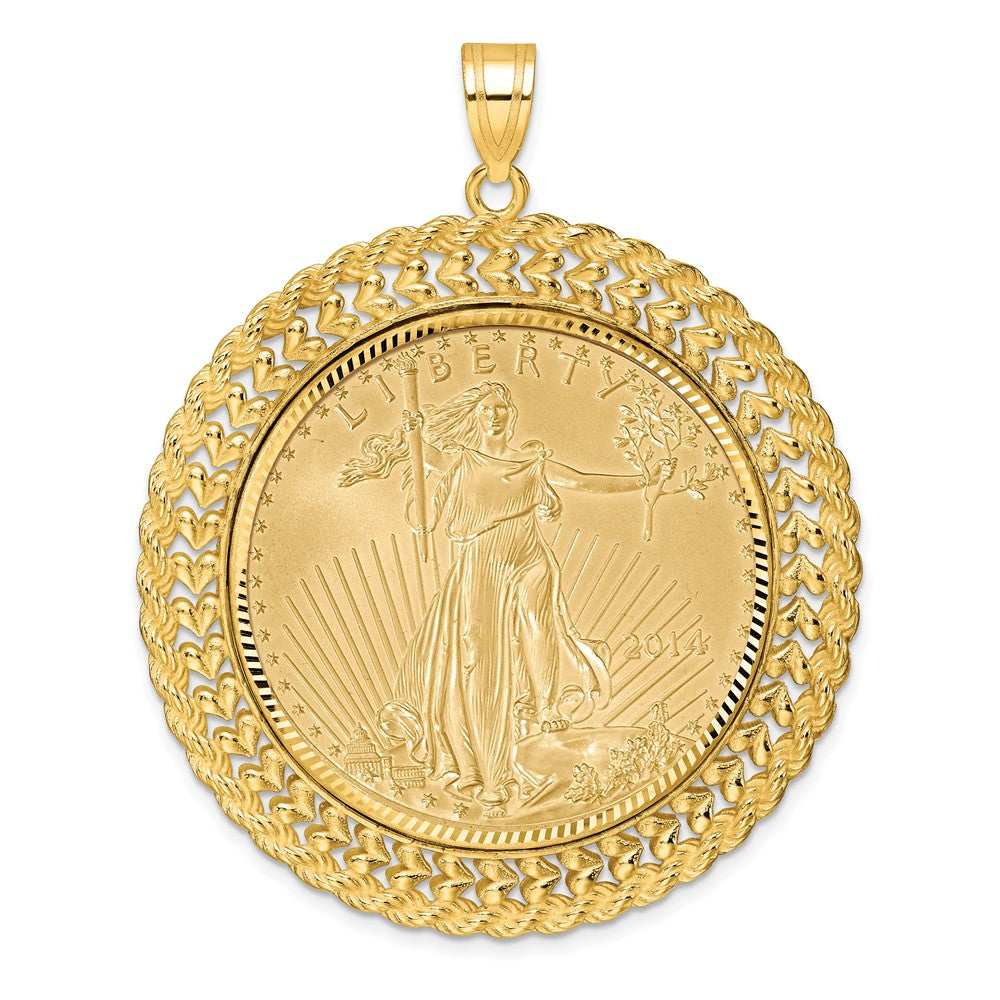14ky 1oz Mounted American Eagle Coin Fancy Heart & Rope D/C Bezel Pendant