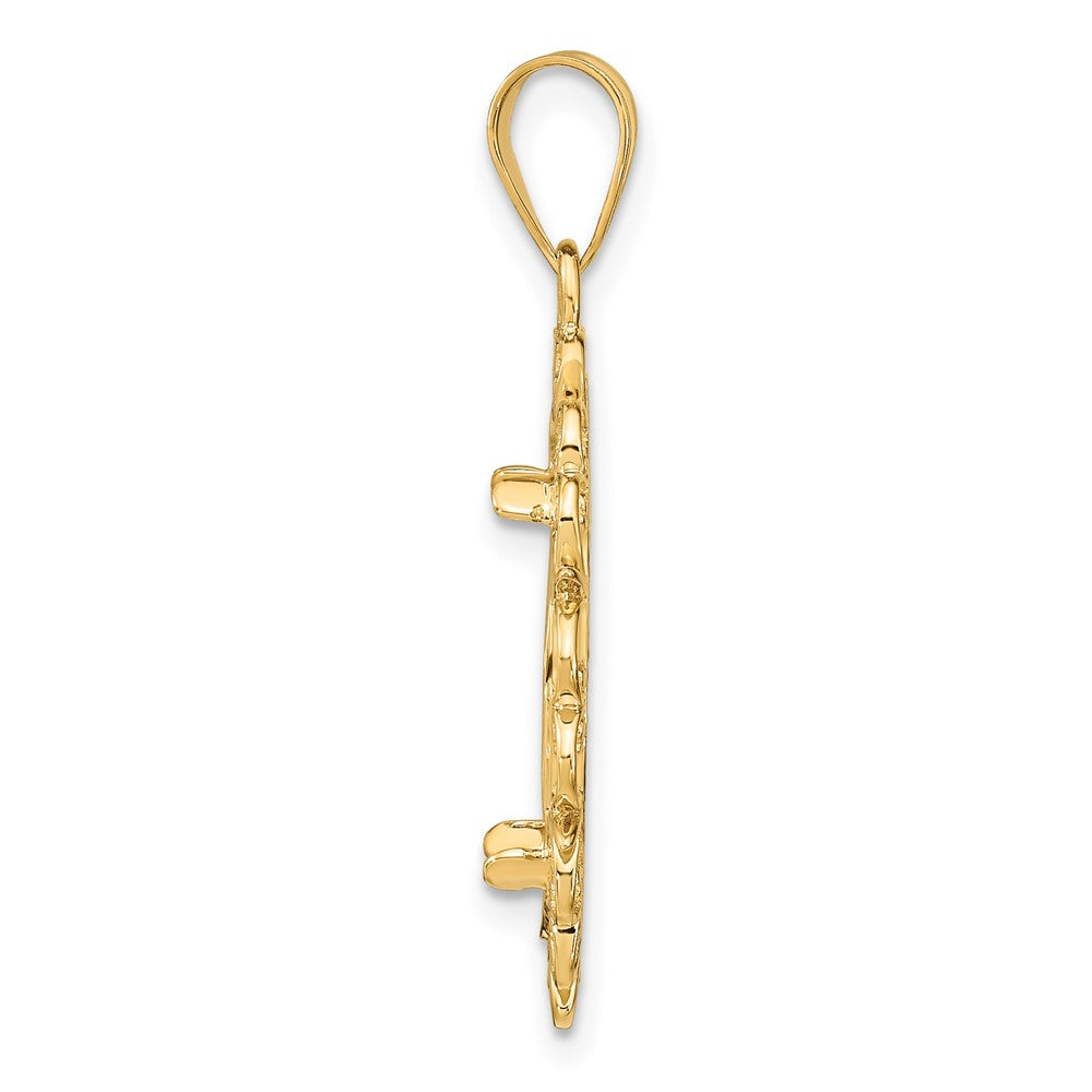 14k Polished and Diamond-cut Fancy 16.5mm Prong Coin Bezel Pendant