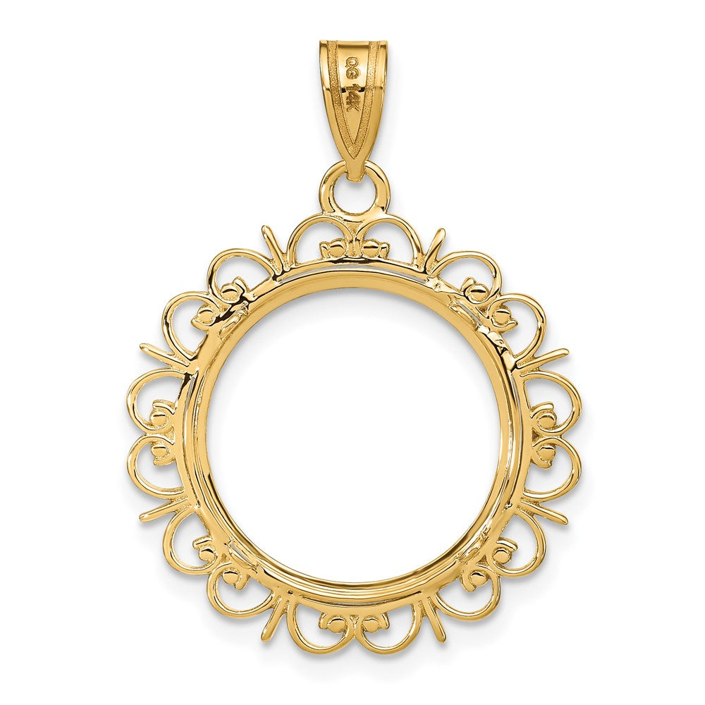 14k Polished and Diamond-cut Fancy 16.5mm Prong Coin Bezel Pendant