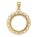 14k Polished and Diamond-cut Fancy 16.5mm Prong Coin Bezel Pendant