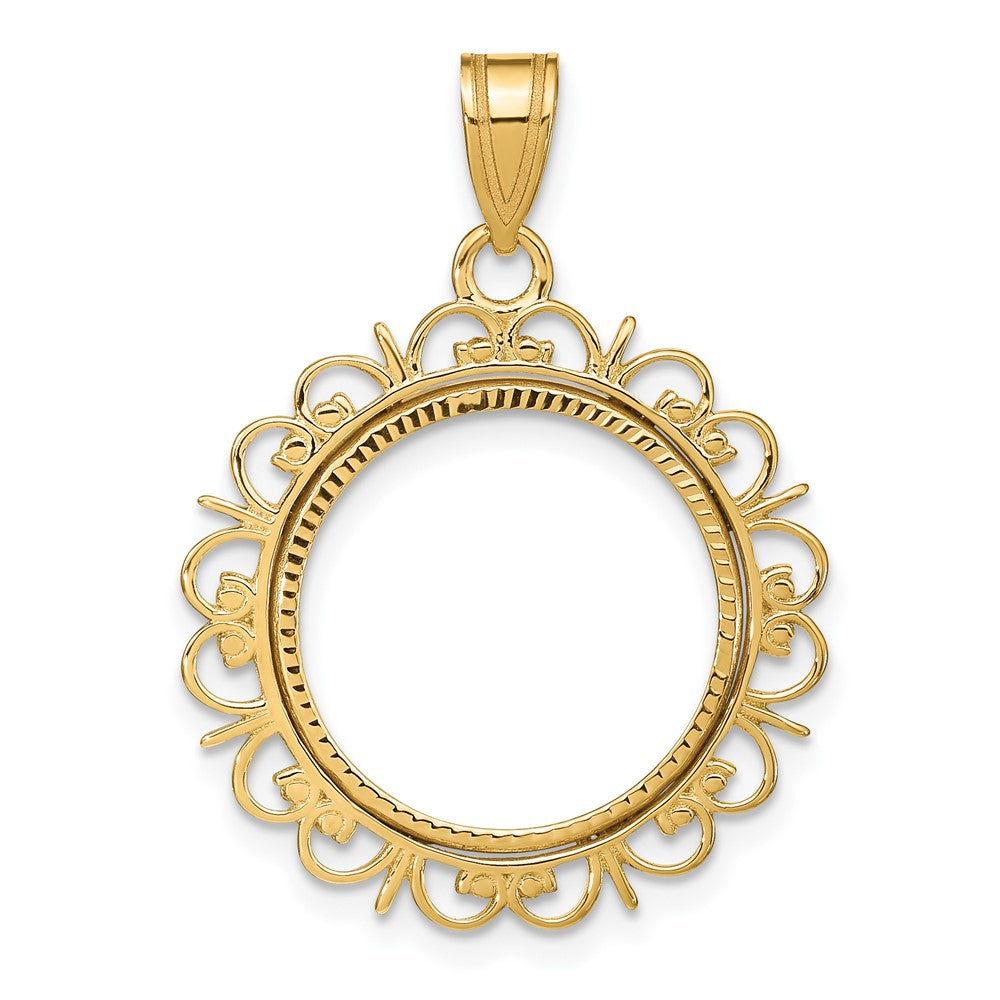 14k Polished and Diamond-cut Fancy 16.5mm Prong Coin Bezel Pendant