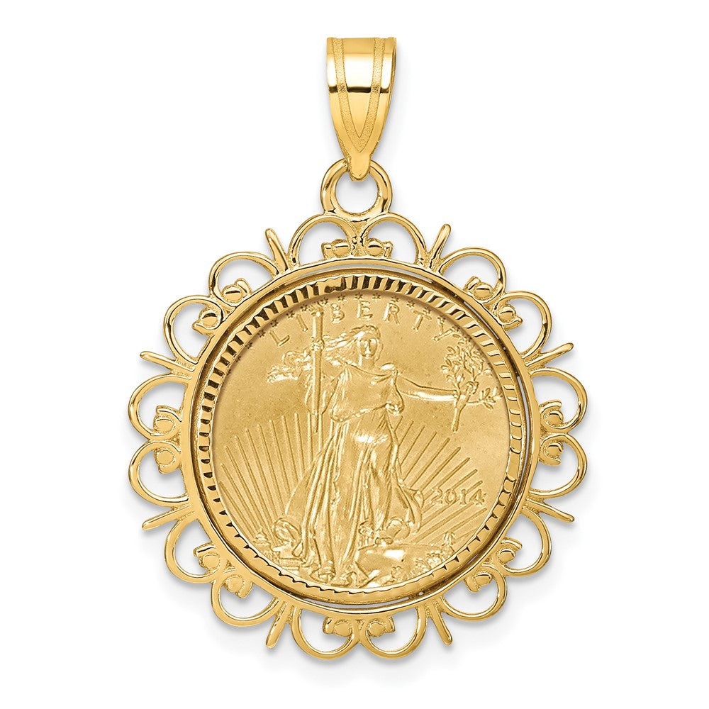 14ky 1/10oz Mounted AM Eagle Coin Fancy Edge D/C Bezel Pendant