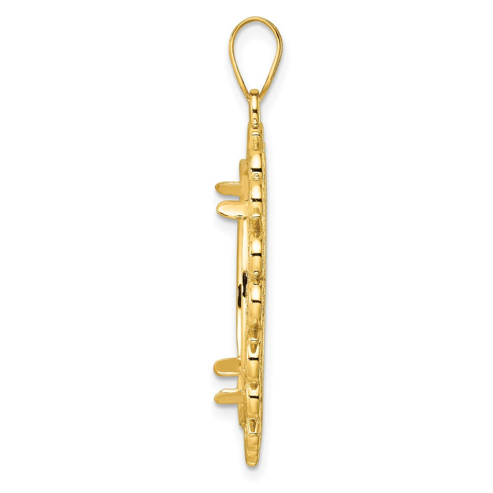 14k Polished and Diamond-cut Fancy 22.0mm Prong Coin Bezel Pendant