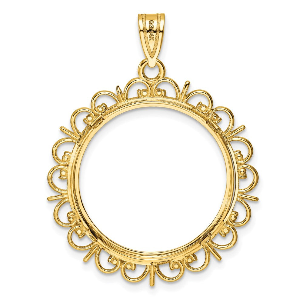 14k Polished and Diamond-cut Fancy 22.0mm Prong Coin Bezel Pendant