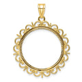 14k Polished and Diamond-cut Fancy 22.0mm Prong Coin Bezel Pendant
