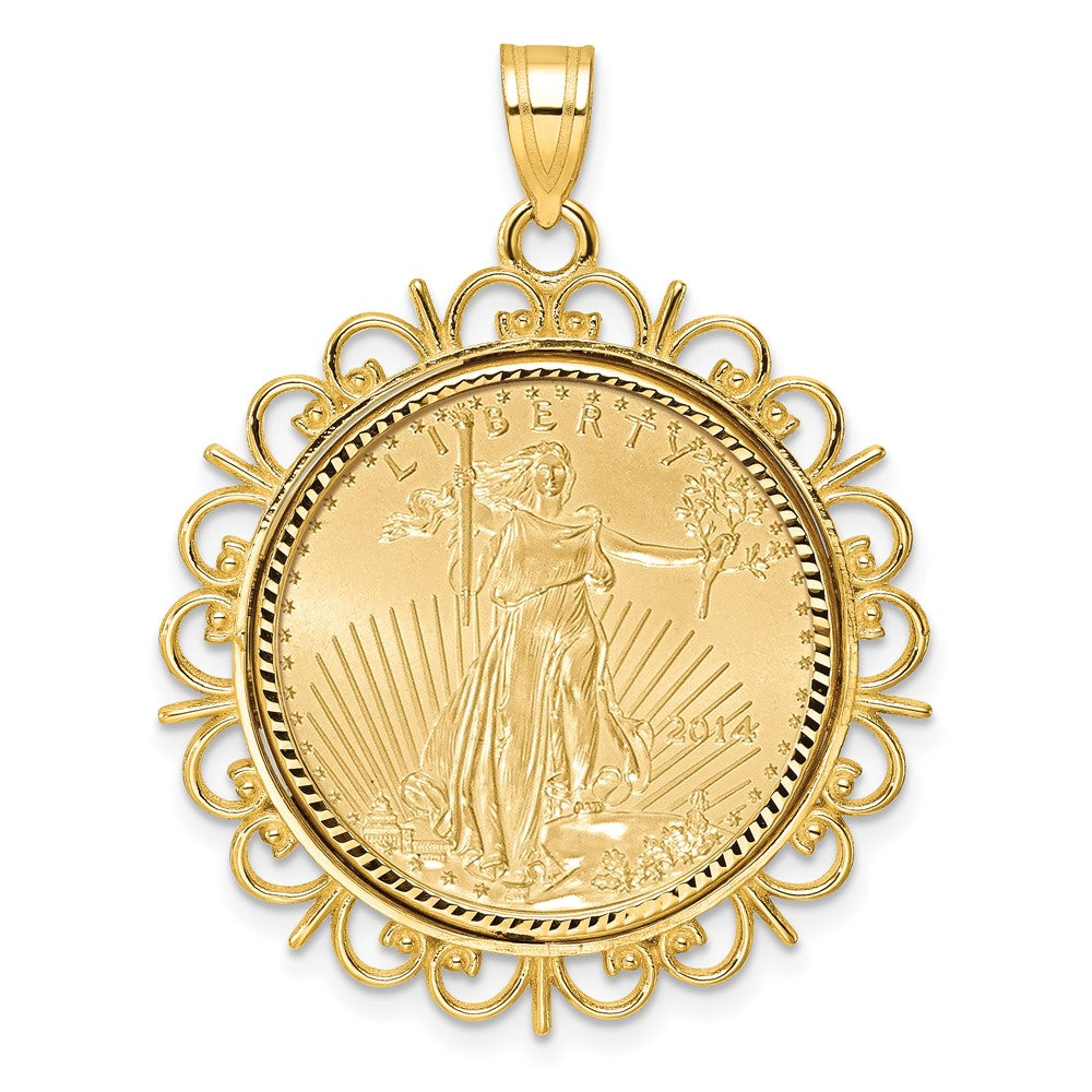 14ky 1/4oz Mounted AM Eagle Coin Fancy Edge D/C Bezel Pendant