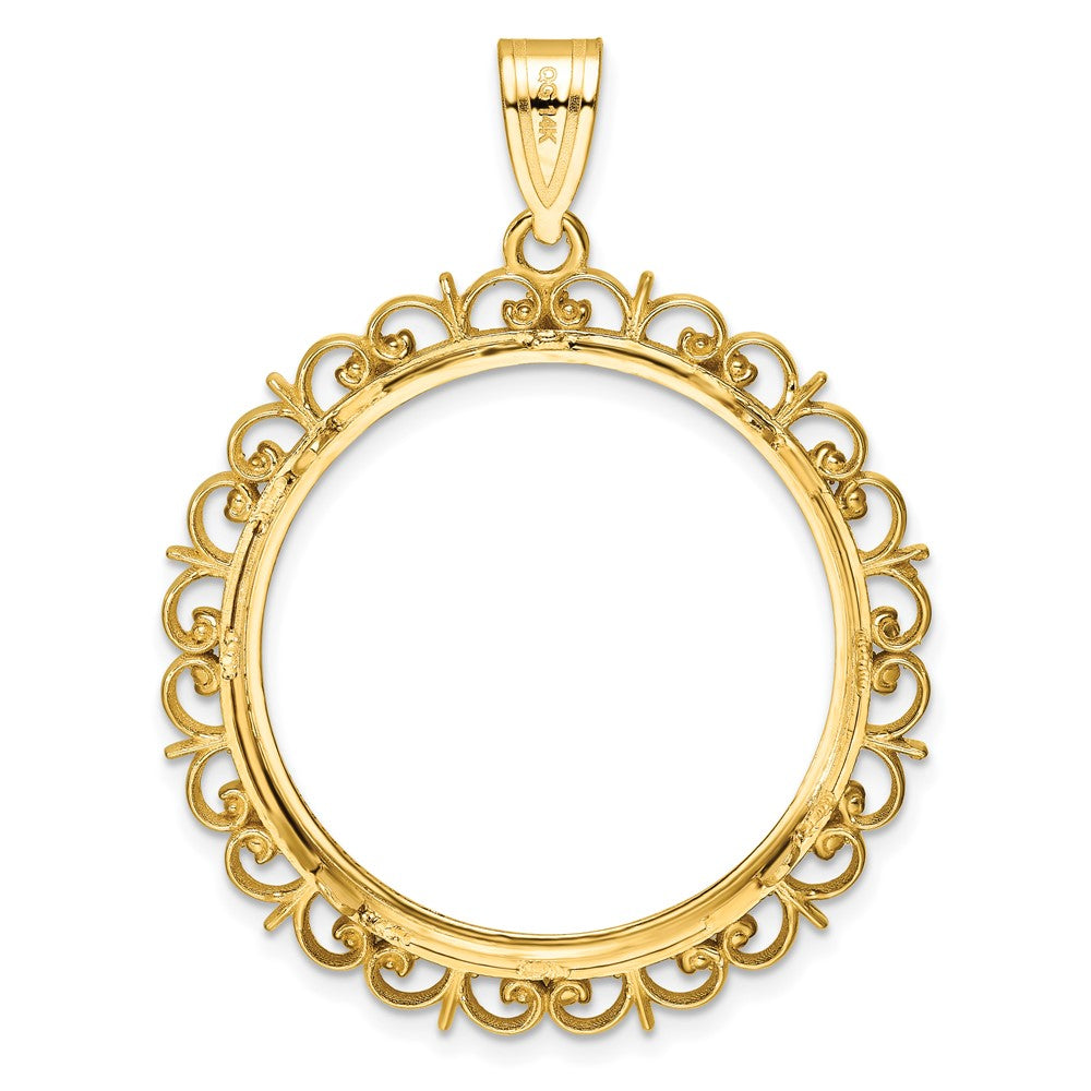 14k Polished and Diamond-cut Fancy 27.0mm Prong Coin Bezel Pendant