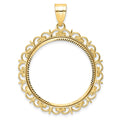 14k Polished and Diamond-cut Fancy 27.0mm Prong Coin Bezel Pendant
