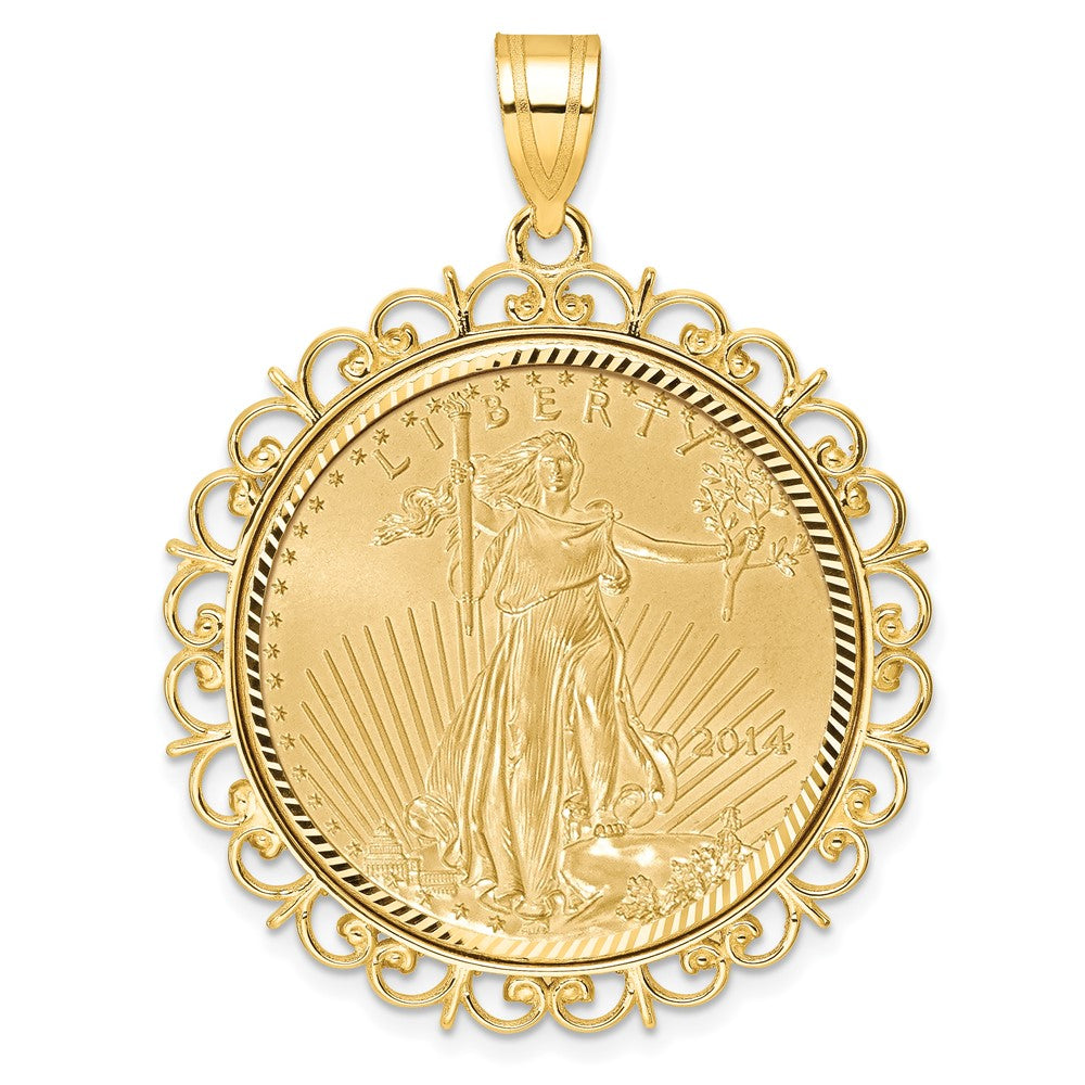 14ky 1/2oz Mounted AM Eagle Coin Fancy Edge D/C Bezel Pendant