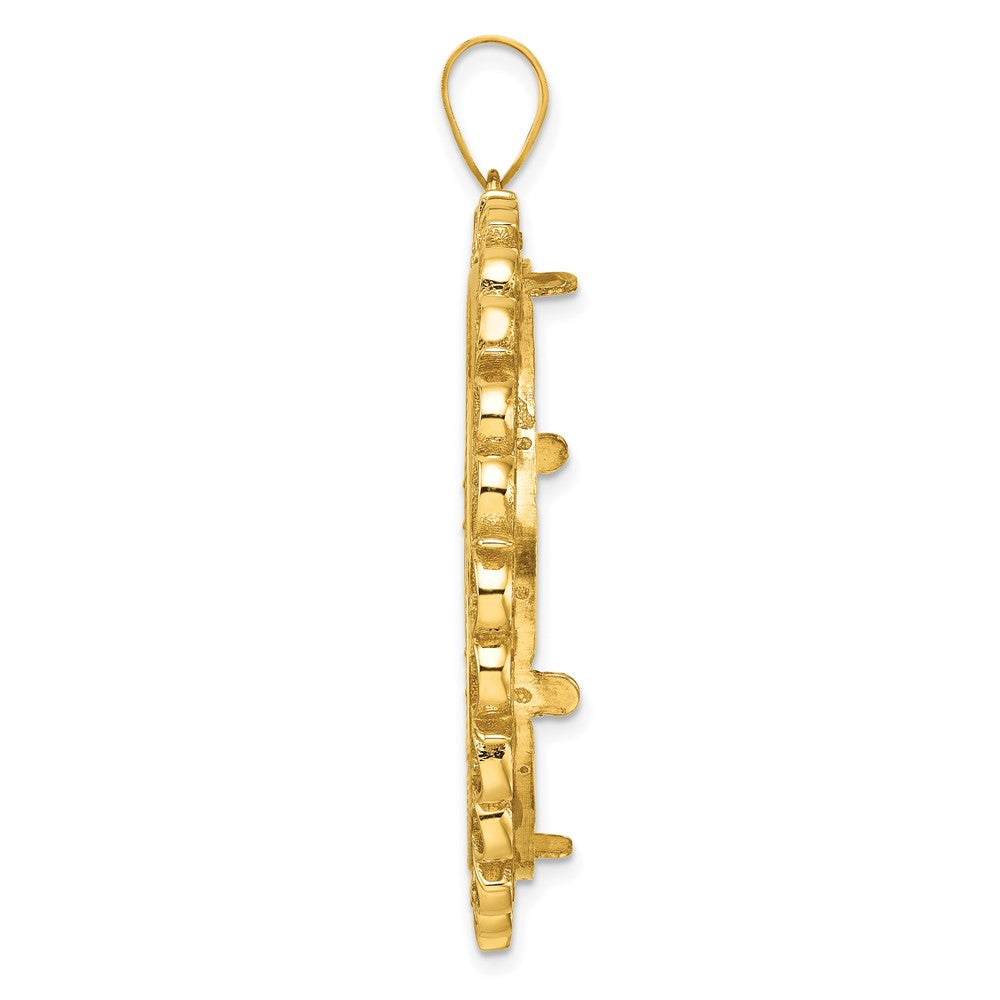14k Polished and Diamond-cut Fancy 32.7mm Prong Coin Bezel Pendant