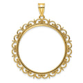14k Polished and Diamond-cut Fancy 32.7mm Prong Coin Bezel Pendant