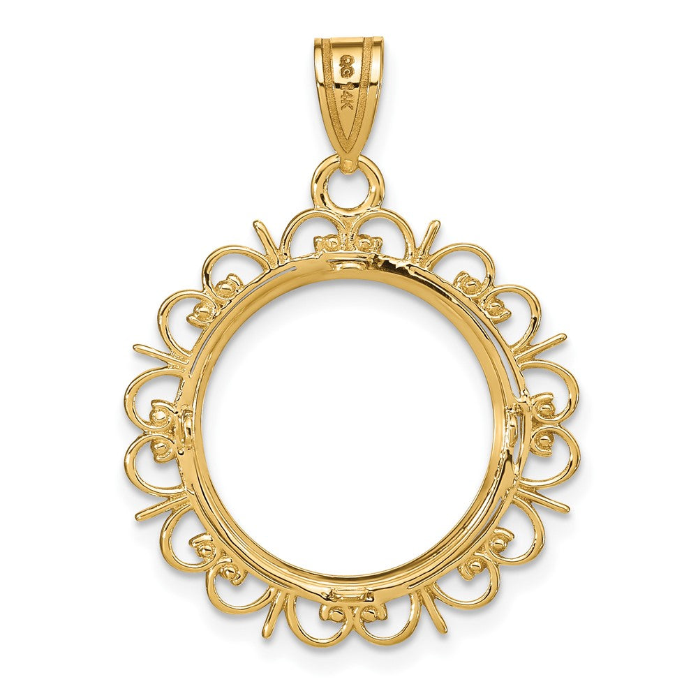 14k Polished Fancy 16.5mm Prong Coin Bezel Pendant