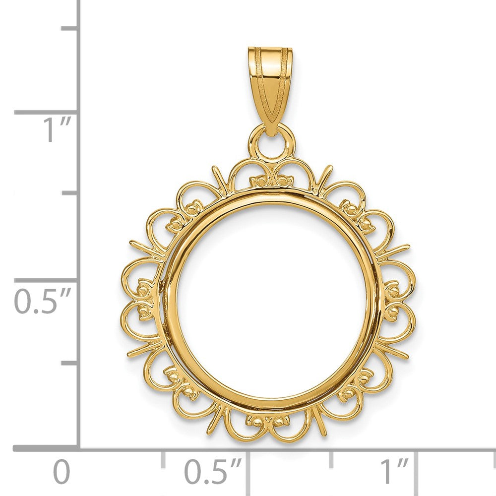 14k Polished Fancy 16.5mm Prong Coin Bezel Pendant