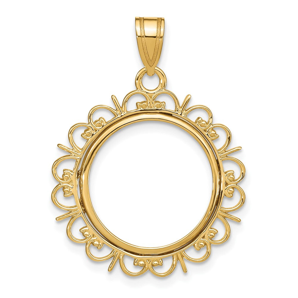 14k Polished Fancy 16.5mm Prong Coin Bezel Pendant