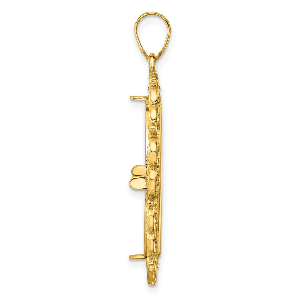 14k Polished Fancy 22.0mm Prong Coin Bezel Pendant
