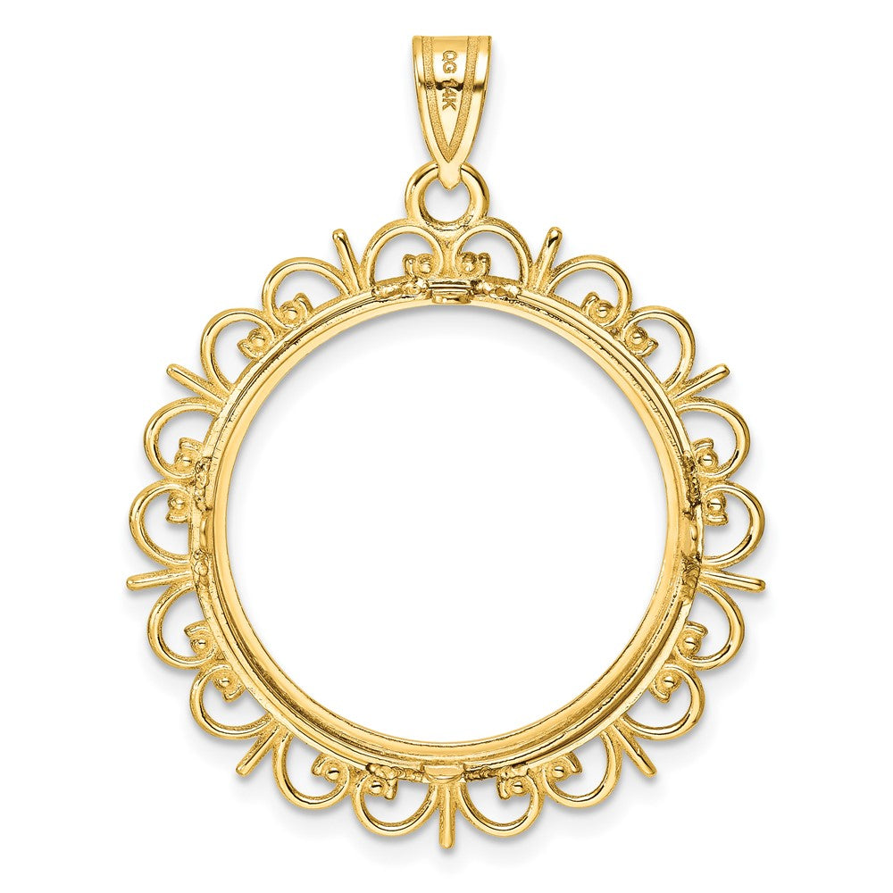14k Polished Fancy 22.0mm Prong Coin Bezel Pendant