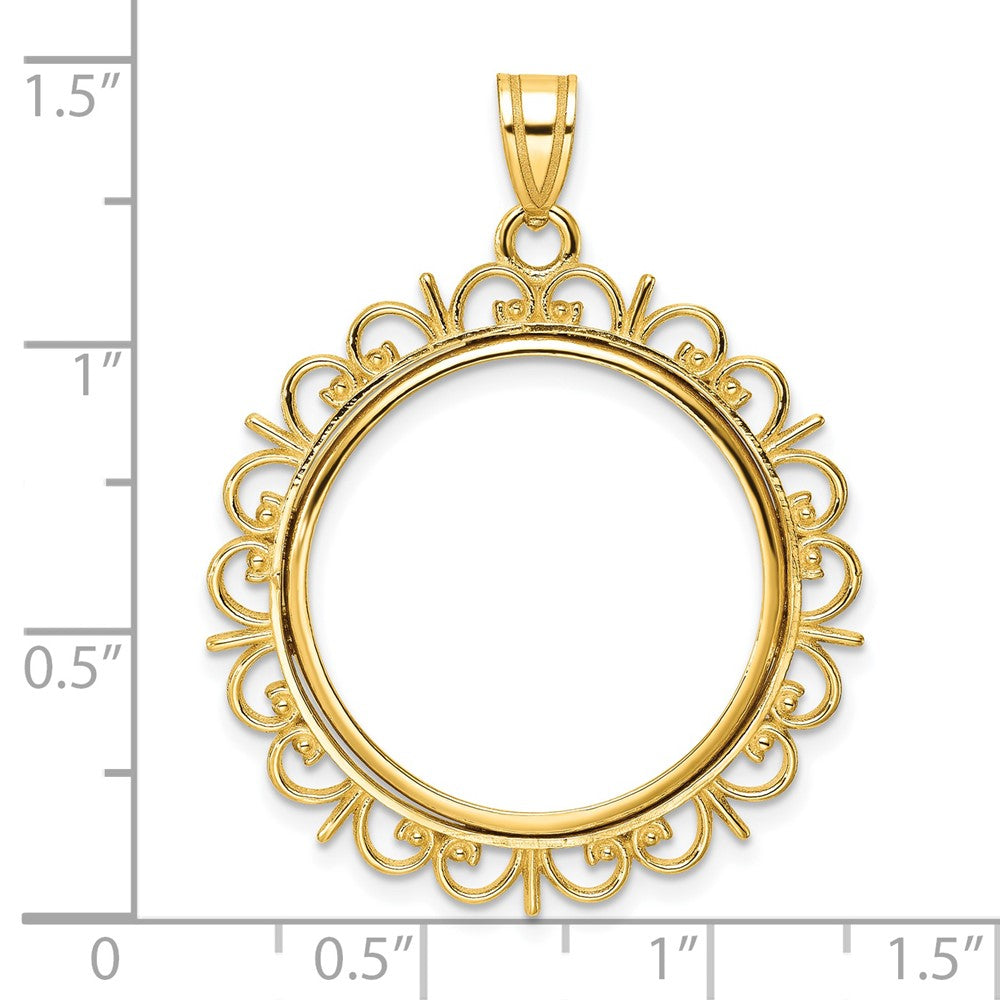 14k Polished Fancy 22.0mm Prong Coin Bezel Pendant