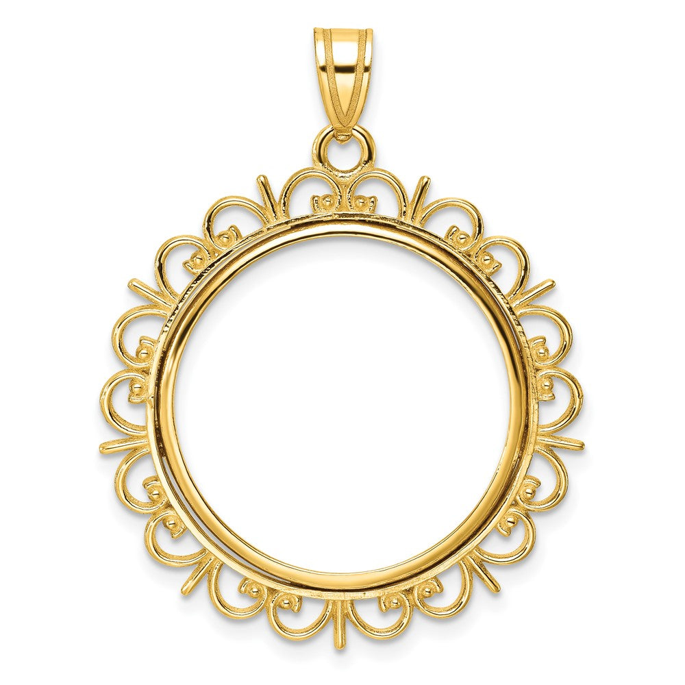 14k Polished Fancy 22.0mm Prong Coin Bezel Pendant