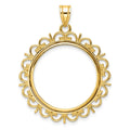 14k Polished Fancy 22.0mm Prong Coin Bezel Pendant