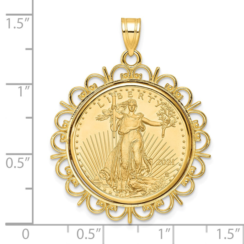 14k Polished Fancy Mounted 1/4oz AM Eagle Prong Coin Bezel Pendant