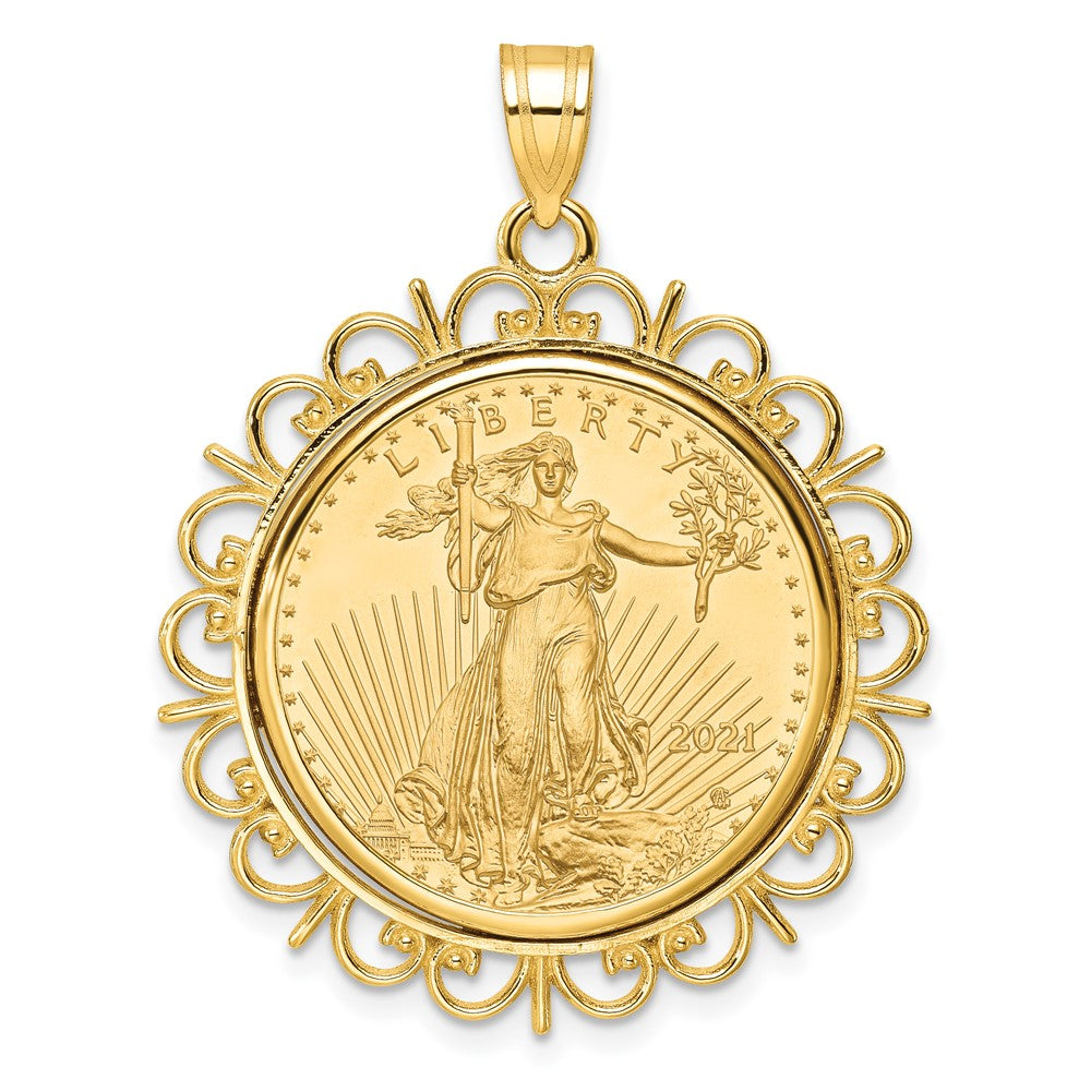 14k Polished Fancy Mounted 1/4oz AM Eagle Prong Coin Bezel Pendant
