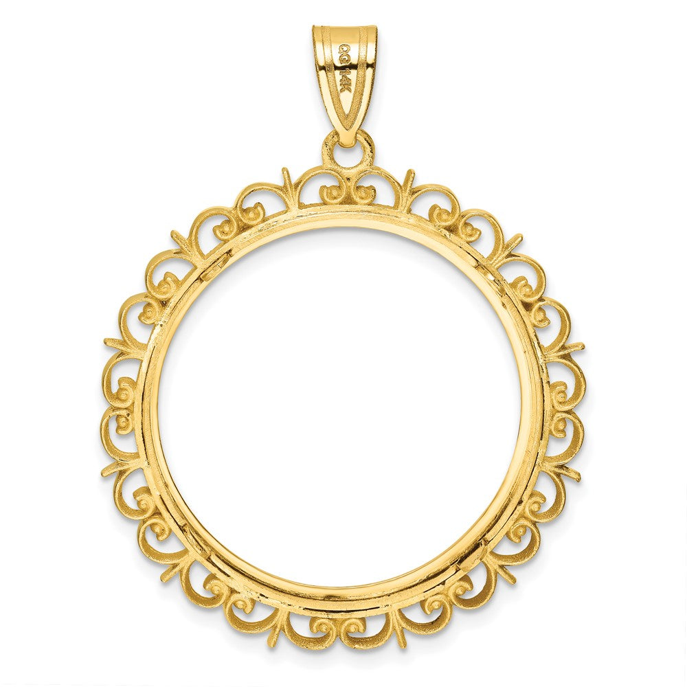14k Polished Fancy 27.0mm Prong Coin Bezel Pendant
