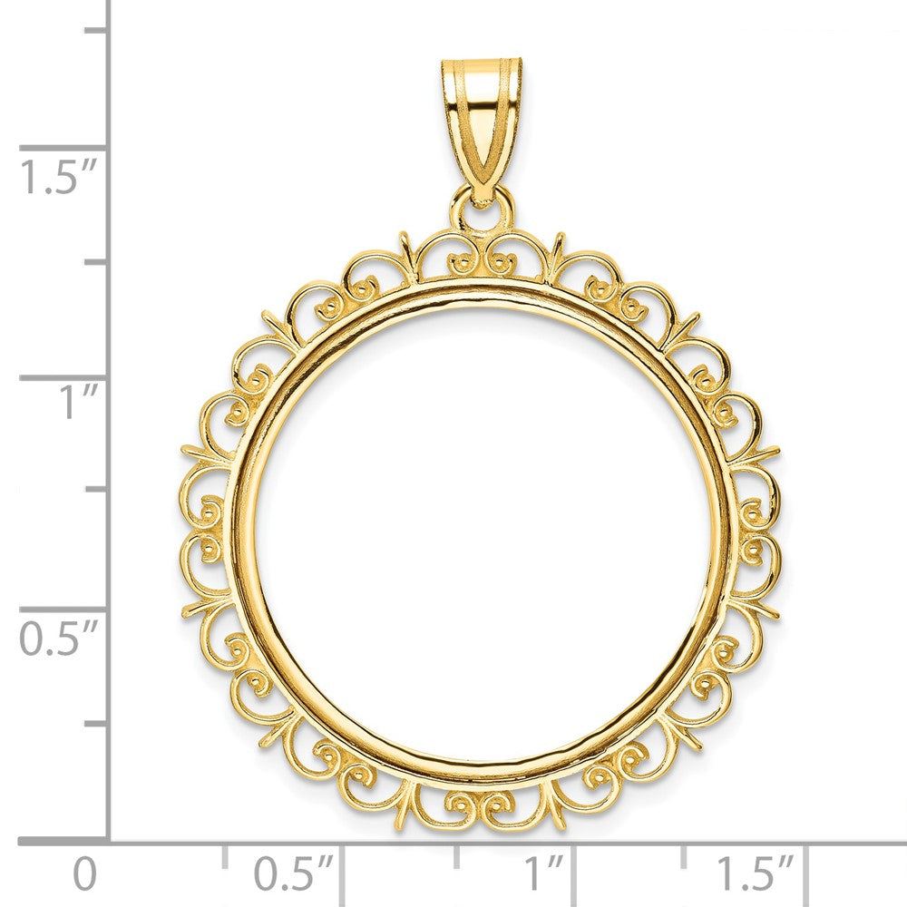 14k Polished Fancy 27.0mm Prong Coin Bezel Pendant