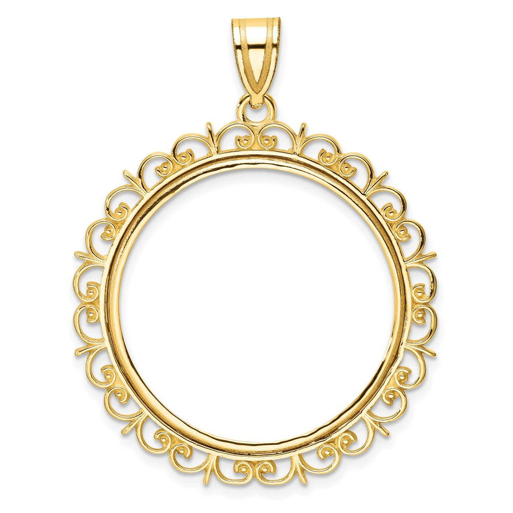 14k Polished Fancy 27.0mm Prong Coin Bezel Pendant
