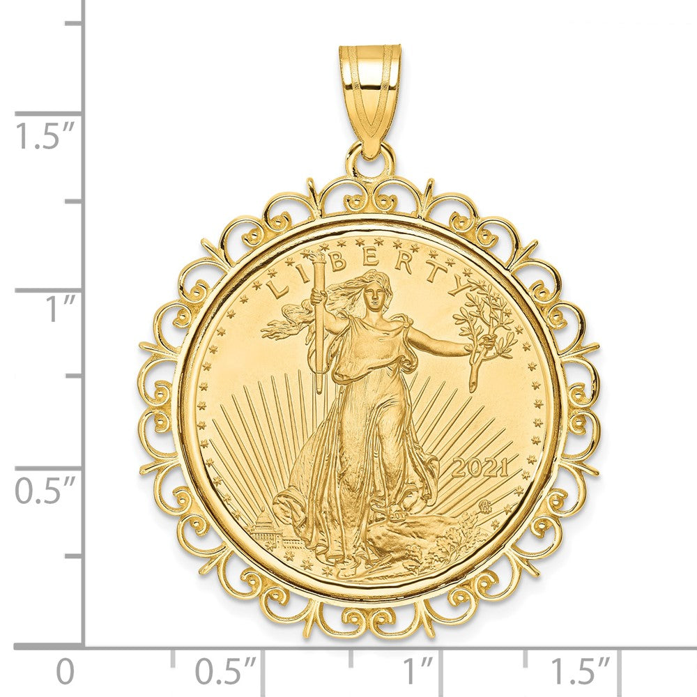 14k Polished Fancy Mounted 1/2oz AM Eagle Prong Coin Bezel Pendant