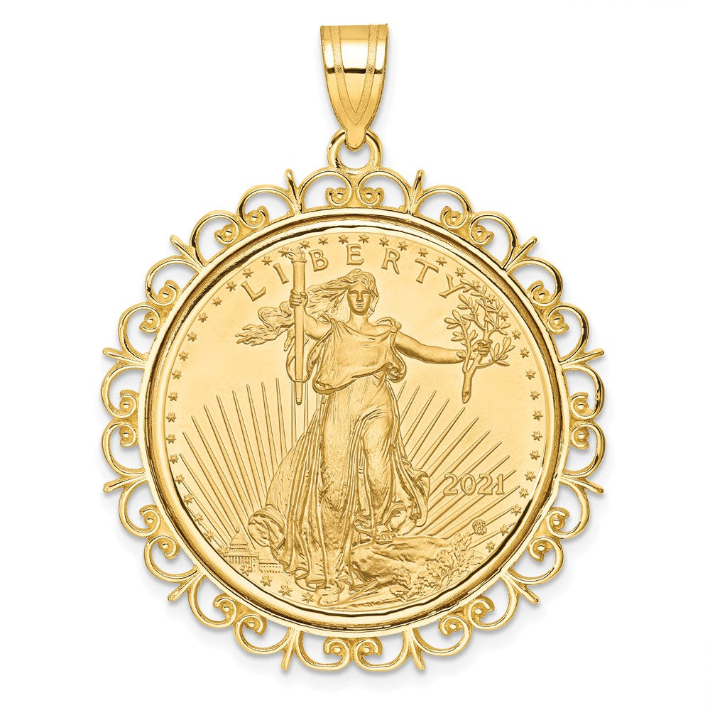 14k Polished Fancy Mounted 1/2oz AM Eagle Prong Coin Bezel Pendant